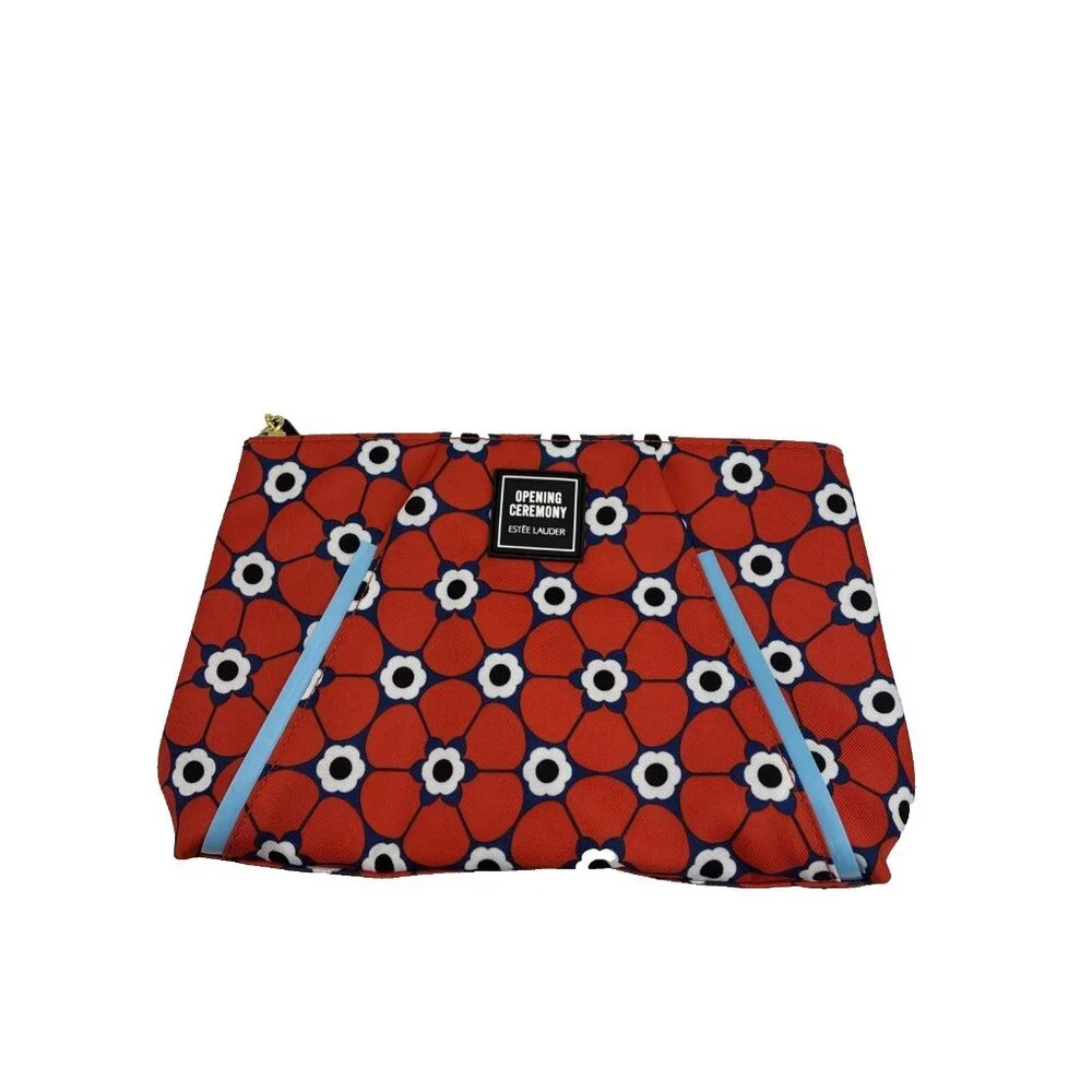 Estee Lauder Womens Makeup Bag Opening Ceremony Floral Red Blue Zippered
